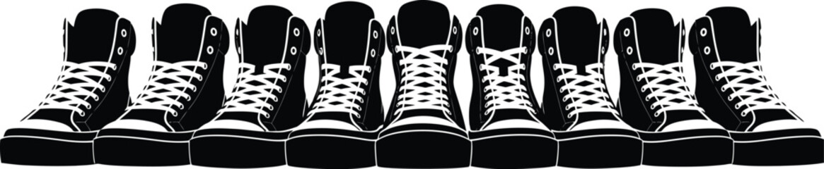 Pair of boots, high top sneakers vector illustration icon silhouette. 