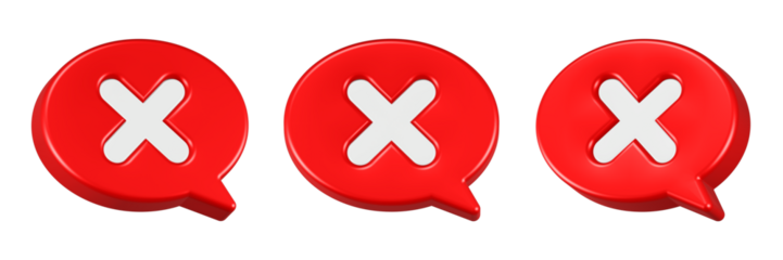 cross icon 3d render red bubble chat