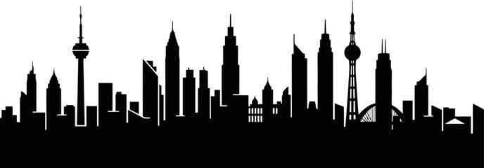 Stylized City Skyline Silhouette With Clean Architectural Forms Black Flat