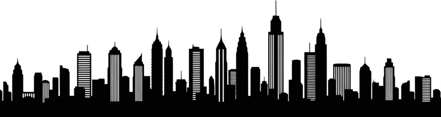 Urban City Silhouette With High Rise Buildings And Towers