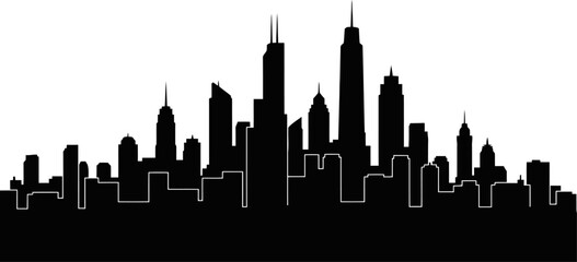 Flat Cityscape Silhouette Illustration With Modern Urban Architecture