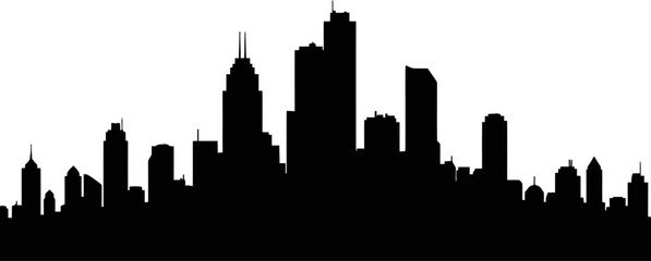 Night City Skyline Silhouette Style Black Urban Buildings Without Details Flat Design