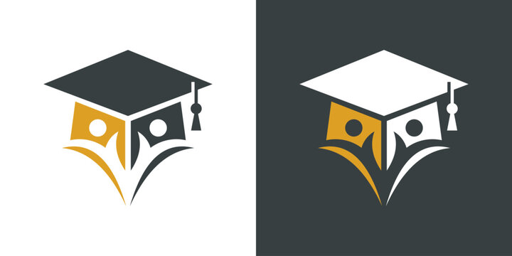 Dual meaning logo combining a human figure and graduation cap, symbolizing education, achievement, learning, and personal growth with a clean, professional identity.