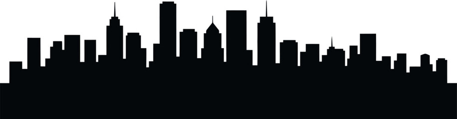 Minimal City Skyline Silhouette With Simple Block Style Buildings Black Flat Illustration