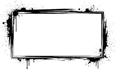Dirty Artistic Grunge Texture Frame Isolated On White Background Black Ink Brush Strokes Forming Rough
