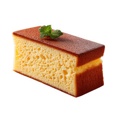 Freshly Baked Sponge Cake With Soft Texture And Mint Garnish On White Background