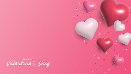 Valentine's Day banner with cute 3d hearts for holiday shopping promotion. Vector illustration.