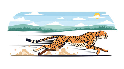 Flat vector illustration of a cheetah running across open land, wildlife speed and hunting behavior shown in a clean educational nature illustration © meeblues