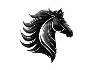Elegant black horse head illustration with flowing mane and detailed features © ShambhuNath