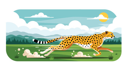 Flat vector illustration of a cheetah running across open land, wildlife speed and hunting behavior shown in a clean educational nature illustration © meeblues