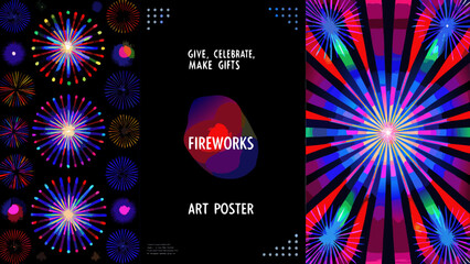 Vibrant fireworks display art poster with colorful bursts and celebratory text © ShambhuNath