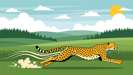 Flat vector illustration of a cheetah running across open land, wildlife speed and hunting behavior shown in a clean educational nature illustration © meeblues