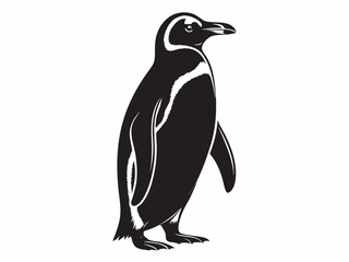 A striking black and white illustration of a majestic penguin in profile © ShambhuNath