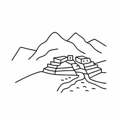 Machu Picchu Outline Vector Illustration
