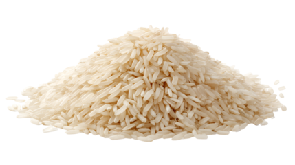 Pile of uncooked white rice isolated on transparent background