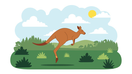 Flat vector illustration of a kangaroo hopping across open land, wildlife locomotion and survival behavior in natural habitat for education themes
