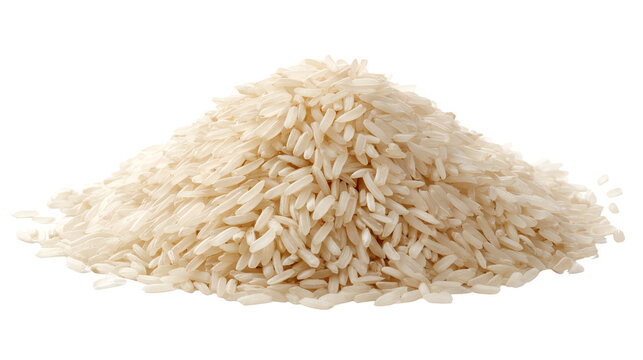 Pile of uncooked white rice isolated on transparent background