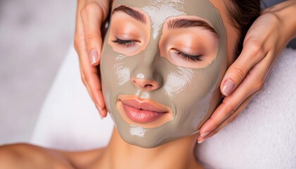 Relaxed woman with clay face mask at spa