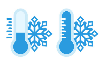 Thermometer and snowflake. Subzero temperatures, winter. Vector clip art isolated on a white background.