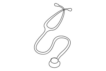 Vertical stethoscope continuous one line drawing minimalist medical tool on white background