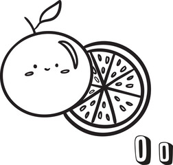 Obraz premium Cute Orange Doodle Style Line Art Illustration with Letter O, for Kids Coloring Page