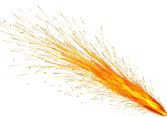Vibrant orange and yellow sparks flying isolated on transparent background dynamically