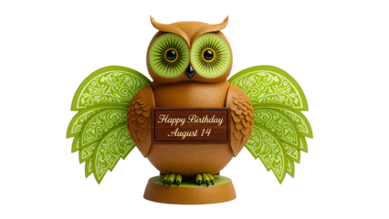 a whimsical depiction of an owl figurine holding a birthday banner featuring intricate leaf like wings and a warm color palette high quality professional detailed modern
