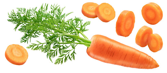 Fresh orange carrot and carrot round slices isolated.