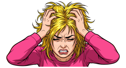 Woman in distress pulling her hair out in frustration and stress