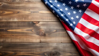 Obraz premium Rustic Wooden Table with American Flag Corner