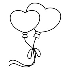 Valentine Heart Balloon Doodle Outline Isolated