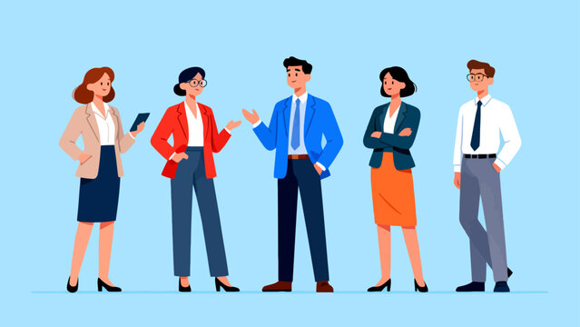 Five business people in a line