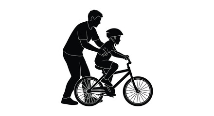Obraz premium Father teaching child to ride a bicycle a heartwarming family moment silhouette