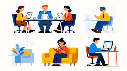 Office work and study scenes