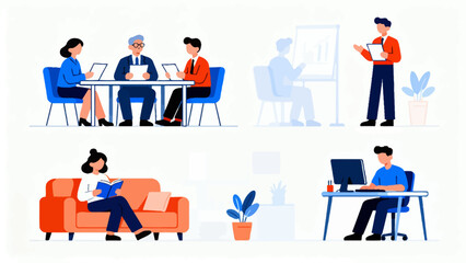 Office work scenes with people