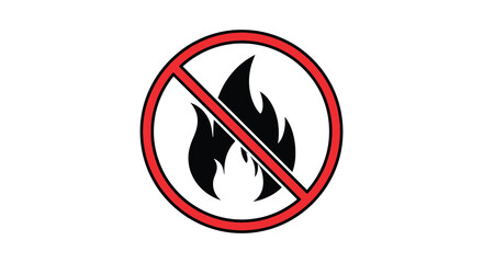 Prohibition sign with a flame silhouette inside a red circle warning symbol