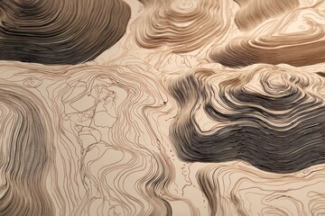 Abstract topographic lines forming a calm rhythm, land management and long-term planning concept, monochrome earth tones