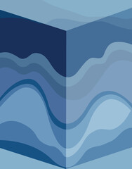 Abstract blue layered waves with geometric split composition