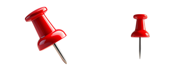  Red Thumbtack Pin, Isolated Office Stationery Icon, Transparent Background