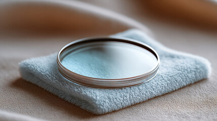 Clear Focus Concept with Camera Filter on Soft Fabric for Photography