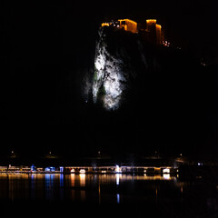 An Illuminated Bled Castle Overlooking