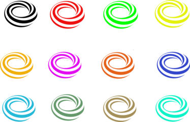 Multicolor abstract spiral graphic shapes isolated with real transparent background for branding