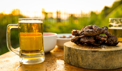 A close-up image of two beer glasses in hands, with the sound of the glasses clinking together in...
