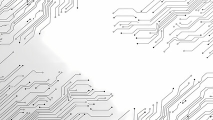 Futuristic abstract network lines forming a circuit pattern on a white background, sleek and professional.
