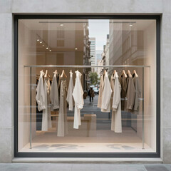 Urban Fashion Display, Clothing, City Street, Photography, Modern Environment, Exterior View, Minimalist Concept