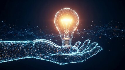 Innovative hand holding glowing light bulb with network connections - 4K Video - Powered by Adobe