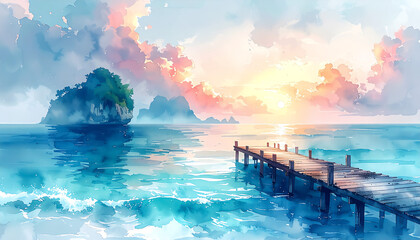 幻想的な海と桟橋_generated by AI