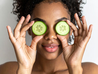 young woman with cucumber