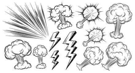 Collection of comic book style explosion and lightning bolt graphics.