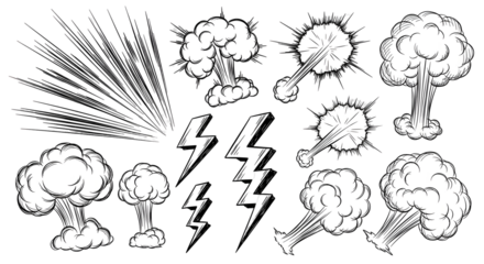 Collection of comic book style explosion and lightning bolt graphics.